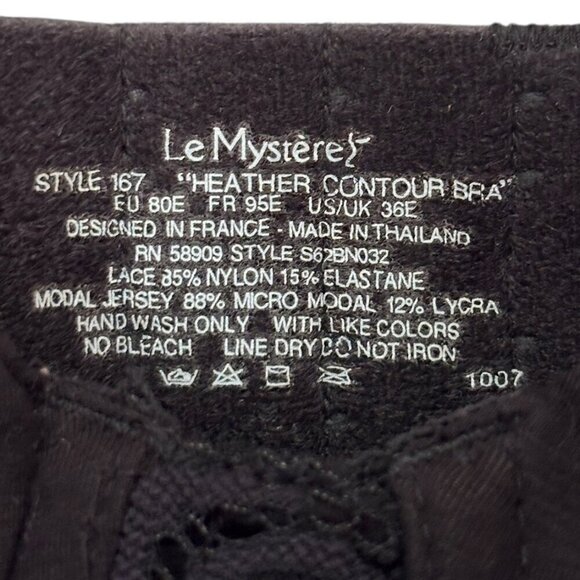 NWT Le Mystere Black Seamless Contour Bra Size 36E Soft Cup Underwire Lace Wing - Picture 5 of 6